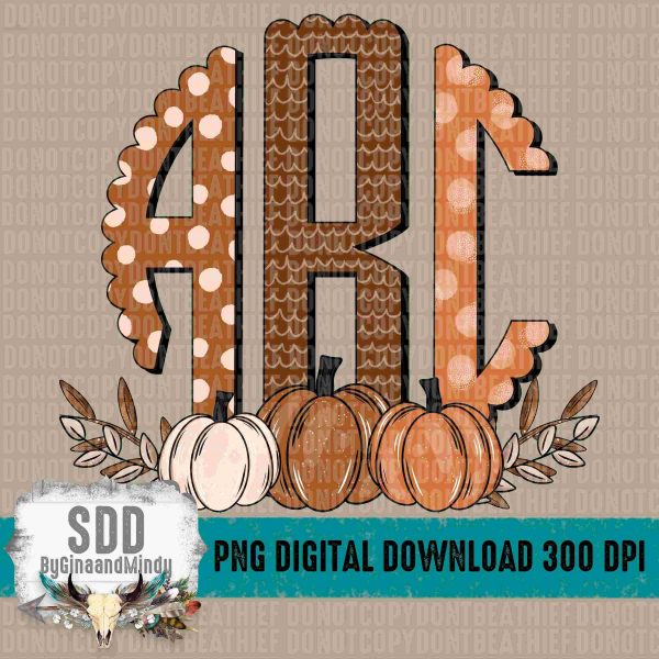 Autumn Monogram PNG Doodle Pumpkins Custom Letters Personalize