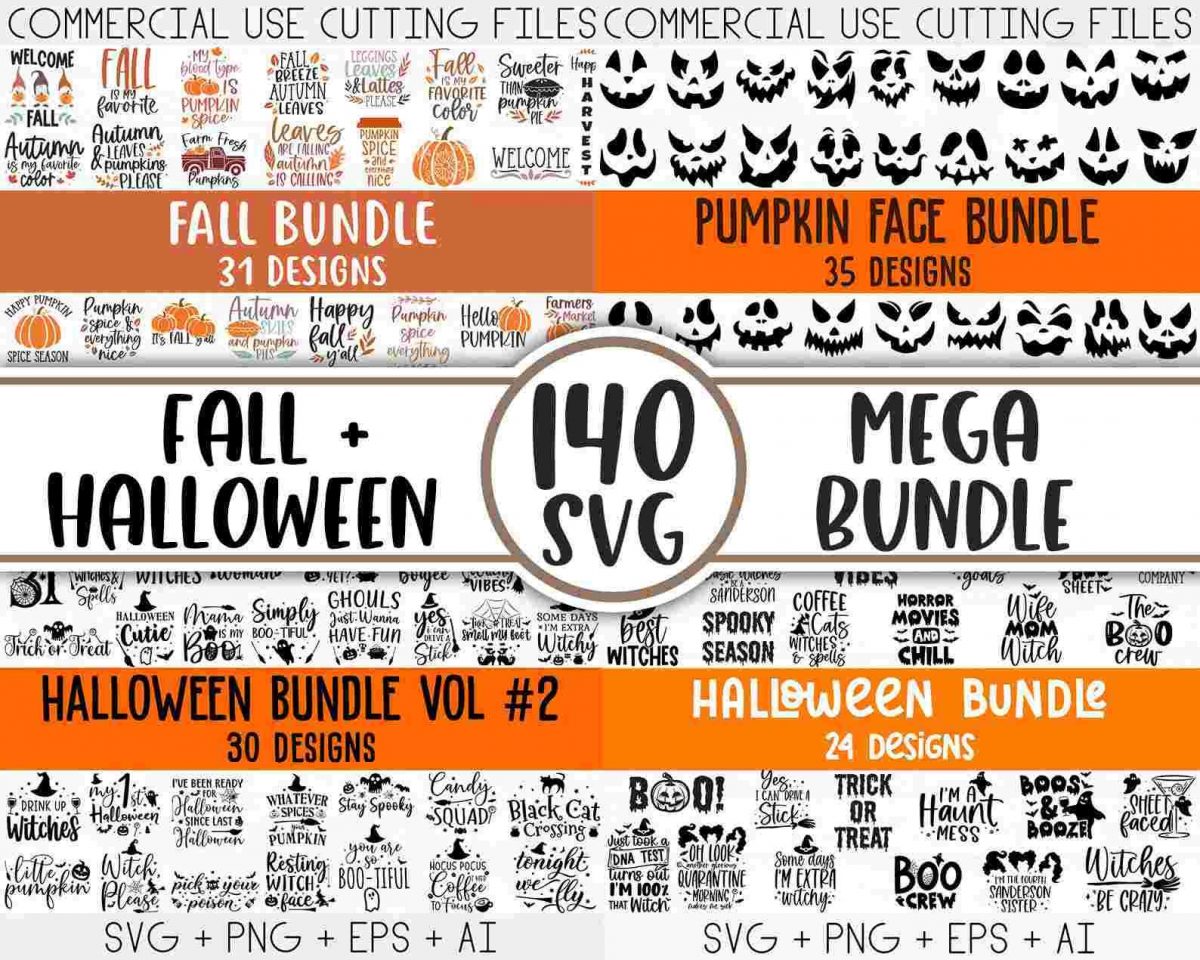 Autumn SVG Bundle Fall Halloween Designs for Cricut Silhouette PNG