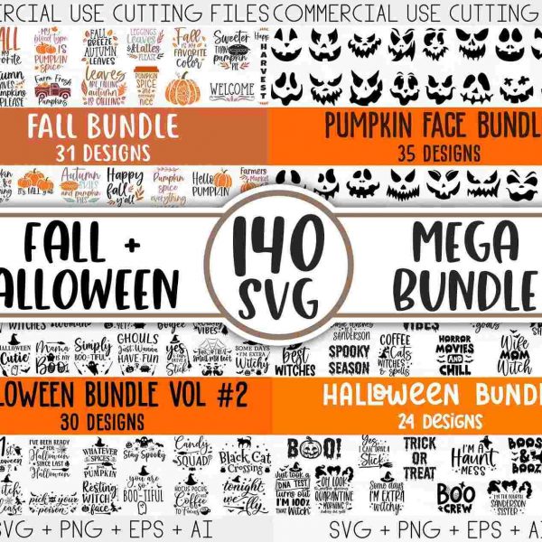 Autumn SVG Bundle Fall Halloween Designs for Cricut Silhouette PNG