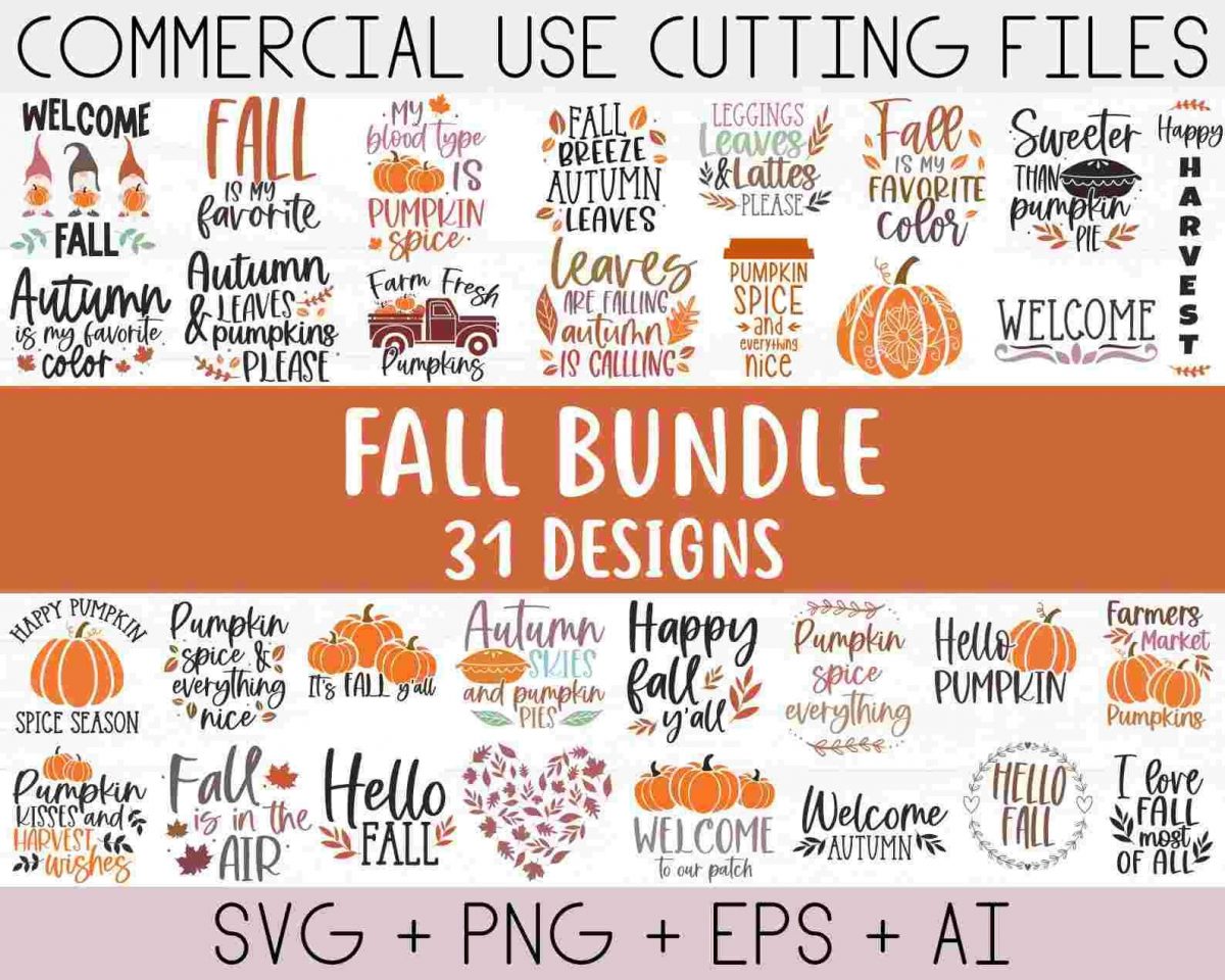 Autumn SVG Bundle for Fall and Thanksgiving Designs Cut File for