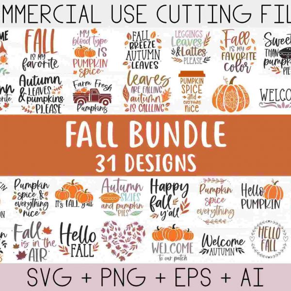 Autumn SVG Bundle for Fall and Thanksgiving Designs Cut File for