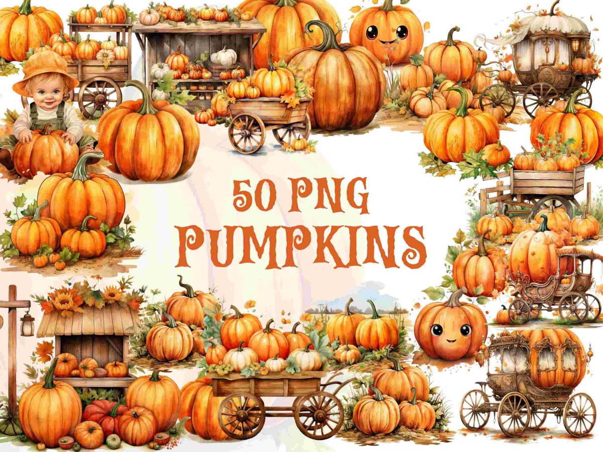 Autumn Watercolor Pumpkins SVG Bundle Fall Pumpkin Clipart