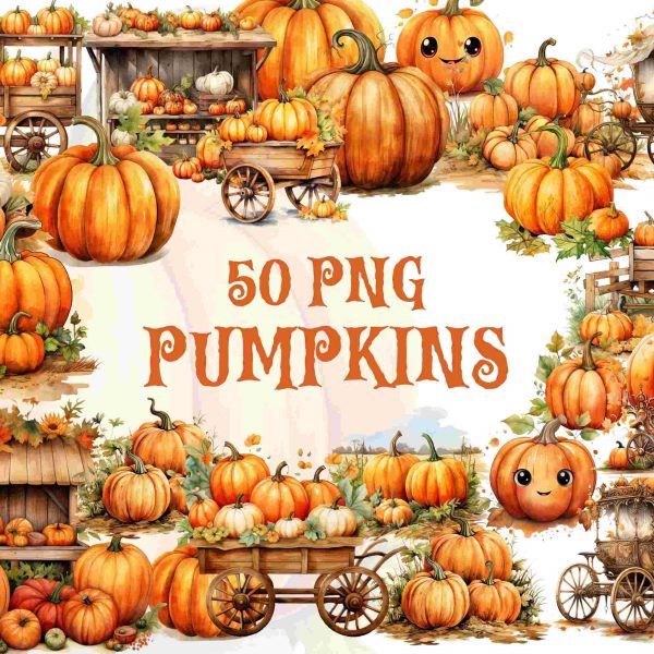 Autumn Watercolor Pumpkins SVG Bundle Fall Pumpkin Clipart