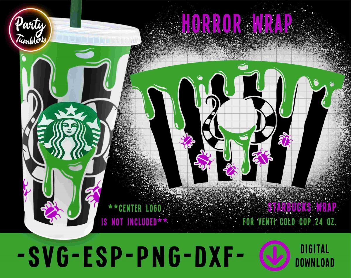 Beetle Juice Cold Cup Svg , Dripping Green juice Full Wrap Venti Cold Cup 24oz Svg , Halloween Comedy Movie Tumbler Svg ,SVG File For Cricut