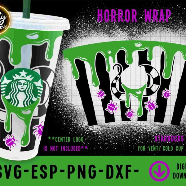 Beetle Juice Cold Cup Svg , Dripping Green juice Full Wrap Venti Cold Cup 24oz Svg , Halloween Comedy Movie Tumbler Svg ,SVG File For Cricut