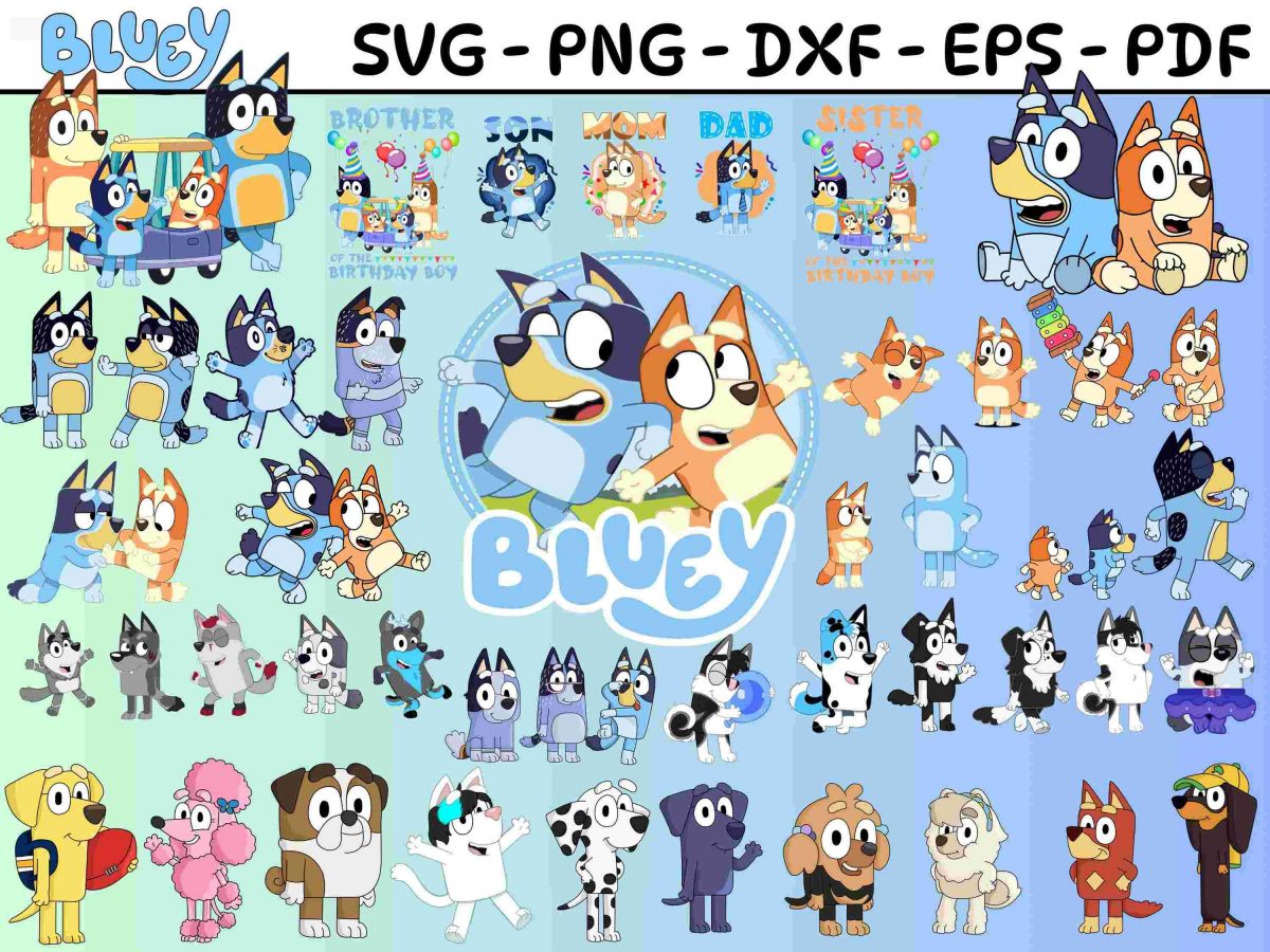 Bluey Bundle 500 Cute Blue Dog Friends SvgPng Cliparts for Cricut