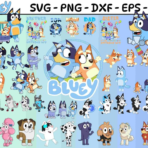 Bluey Bundle 500 Cute Blue Dog Friends SvgPng Cliparts for Cricut