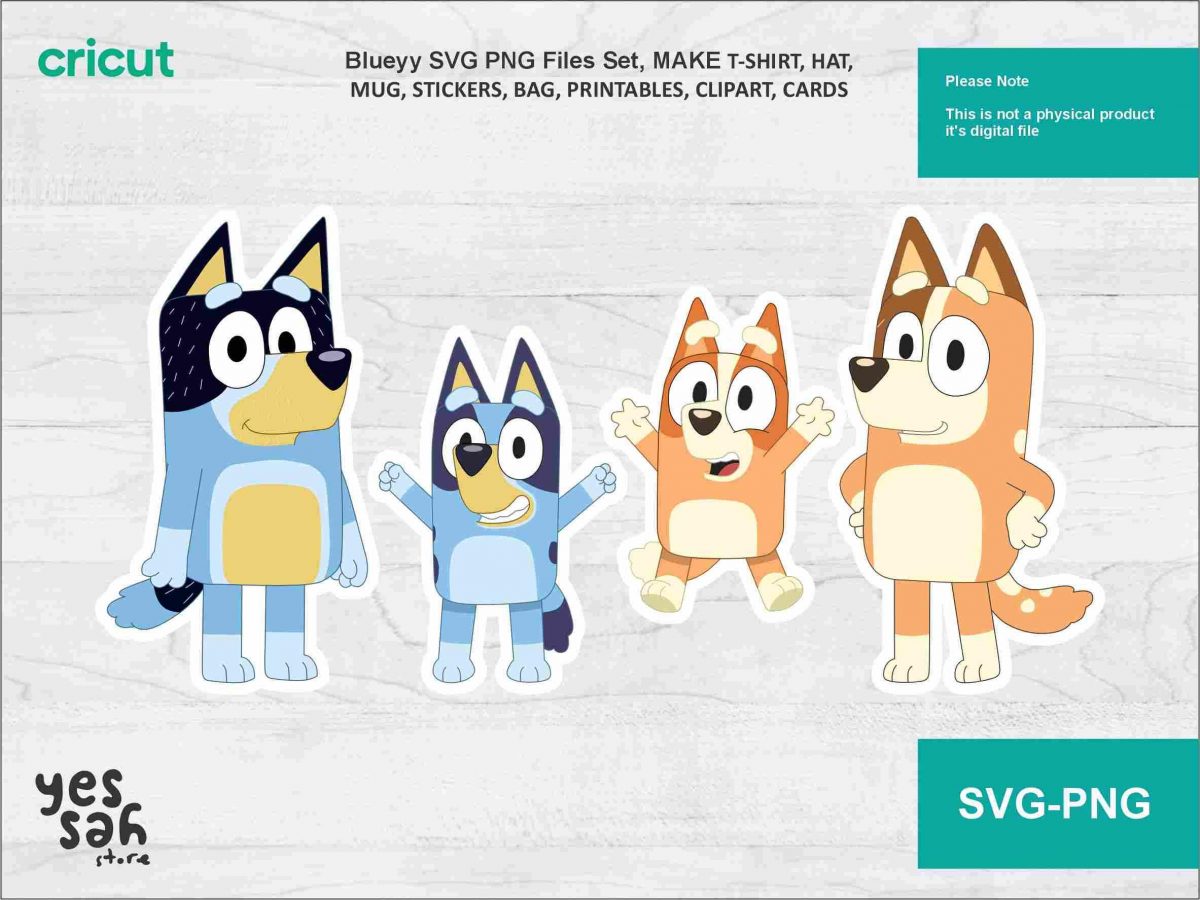 Blueyy Bingoo SVG Sticker Set Blueyy Family Bundle Digital Blueyy