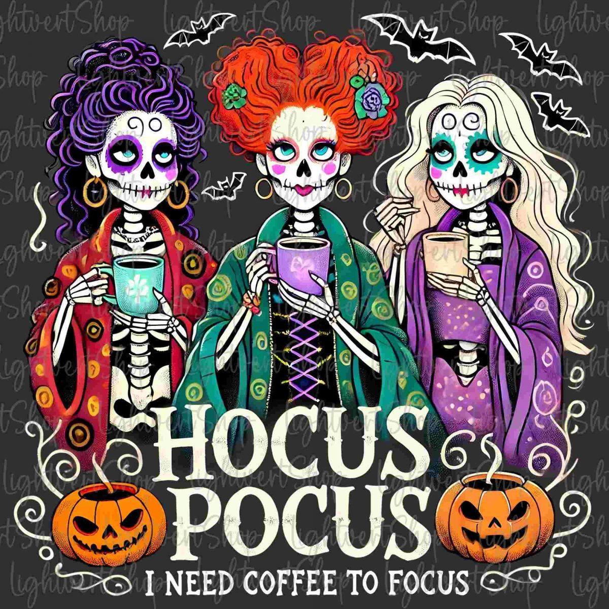 Boost Focus with Coffee Halloween Skeleton Witch Sisters Pumpkin Png