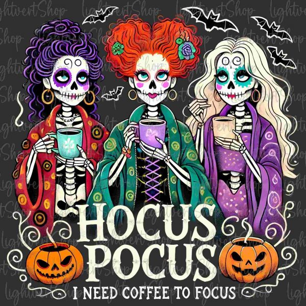 Boost Focus with Coffee Halloween Skeleton Witch Sisters Pumpkin Png