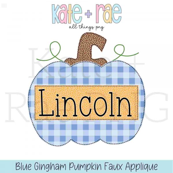 Boys Blue Gingham Pumpkin Faux Applique PNG Digital Download