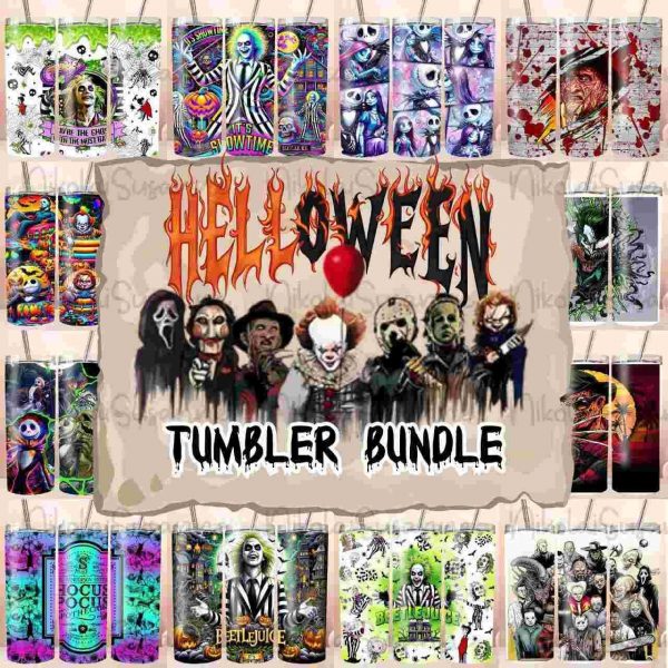 Bundle Funny Horror Movie Halloween 20oz Tumbler Design Png, Halloween Straight Tumbler Design, Horror Characters Straight Tumbler Wrap Png