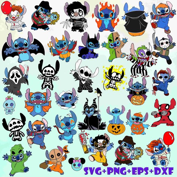 Bundle Halloween Stitch Svg, Stitch halloween Svg, Stitch Cut File, Layered Cut File, Blue Alien Svg, Halloween Svg, Svg, Png, Dxf