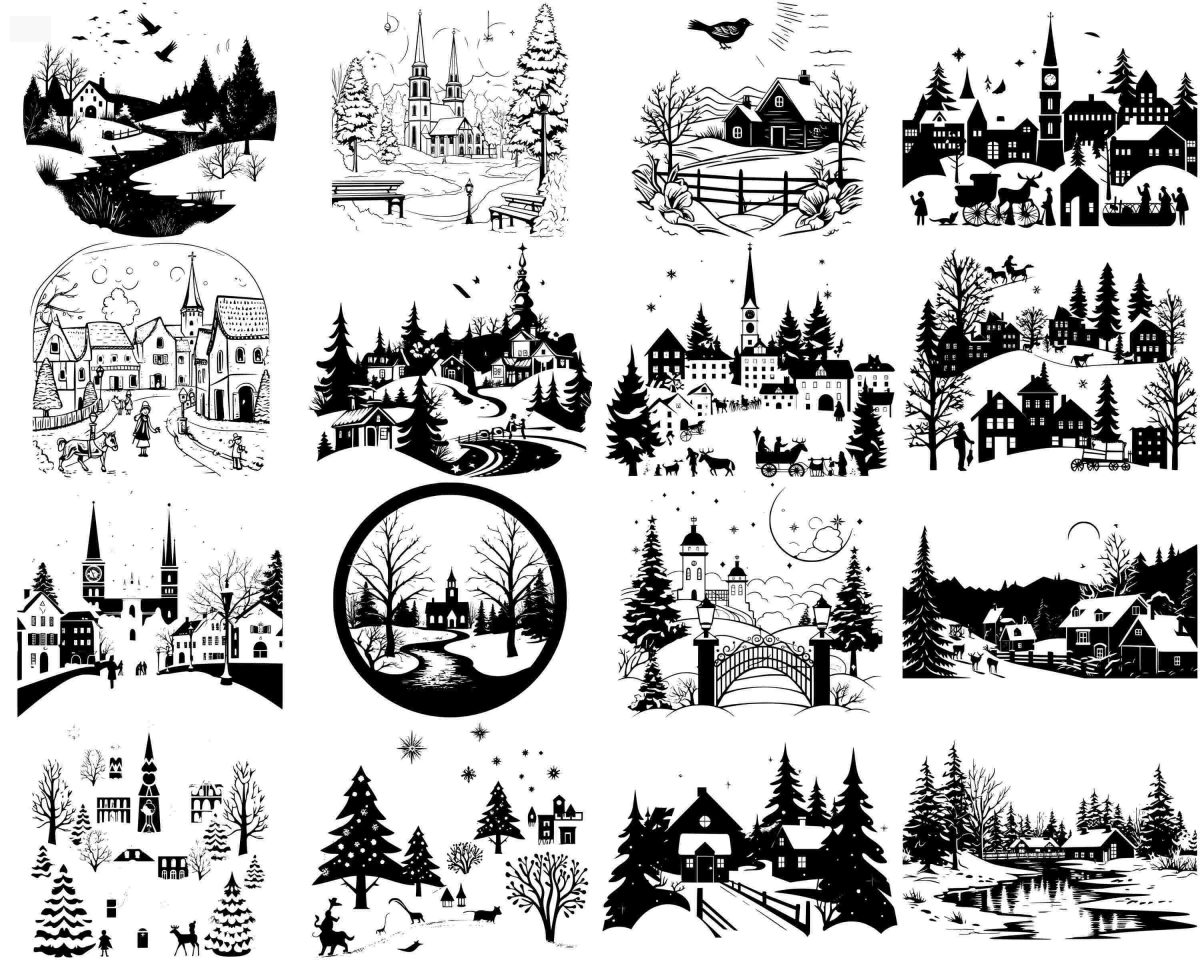 Bundle of 100 Christmas Winter SVG Scenes Instant Download PNG Files