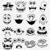 Bundle of 16 Cute Monster Faces SVG PNG for Cricut Crafting