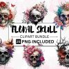 Bundle of 25 Watercolor Floral Skull Clipart Gothic Fantasy Clip