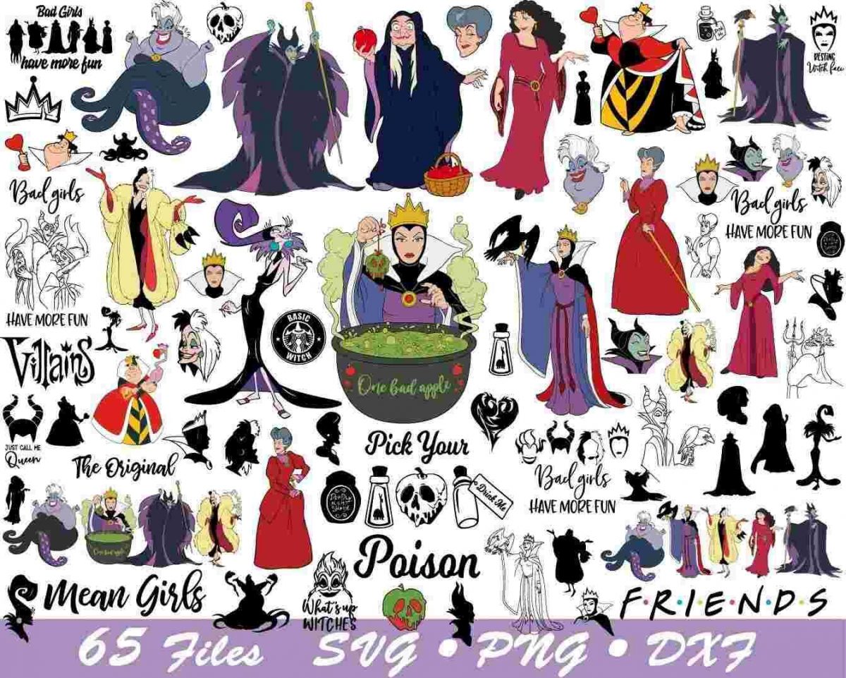 Bundle of 65 Wicked Villains svg Bad Girls svg for Cricut