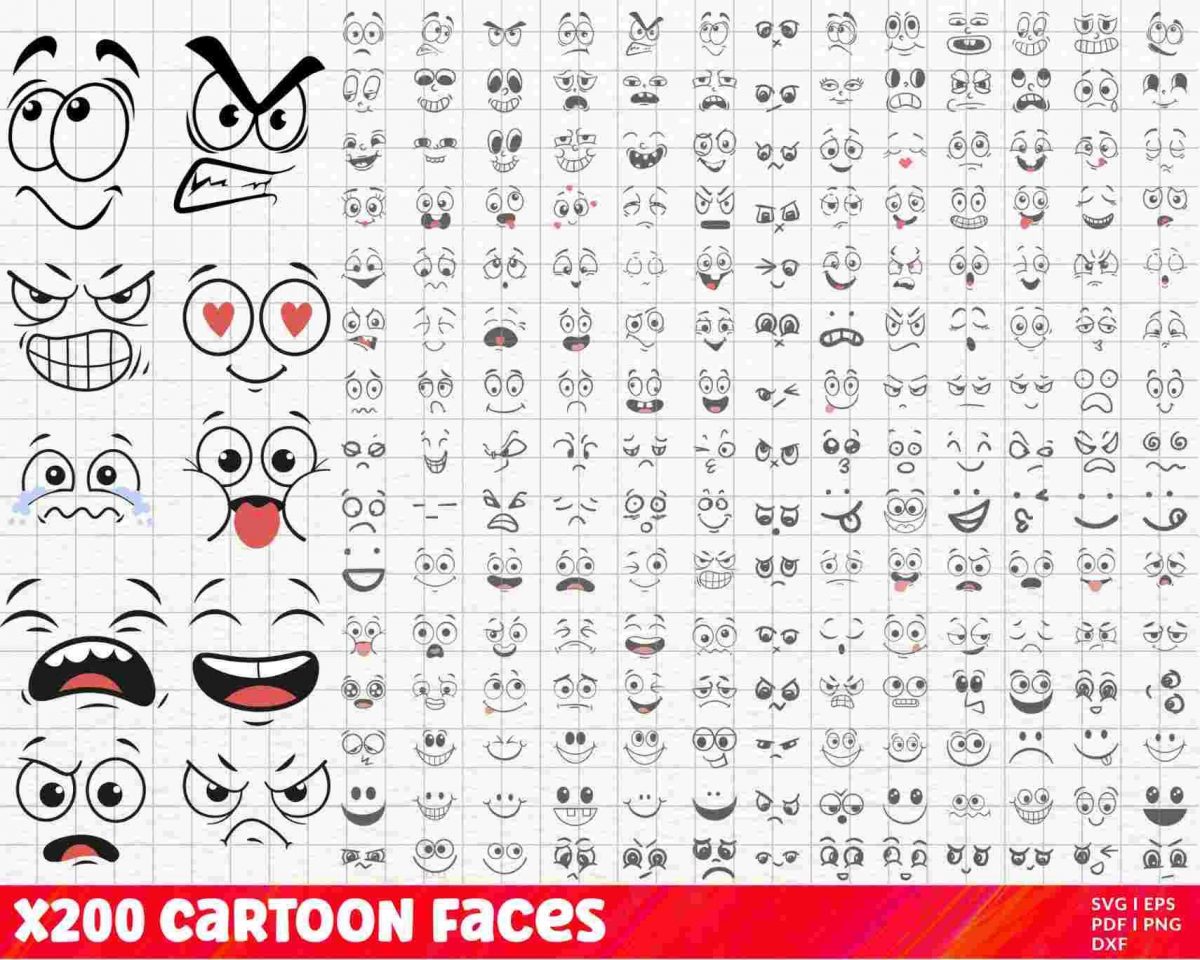 Bundle of Cute Cartoon Emotion Faces SVG and PNG