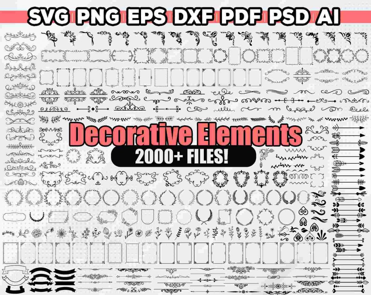 Bundle of Decorative SVG Elements for Dividers Text Arrows Borders