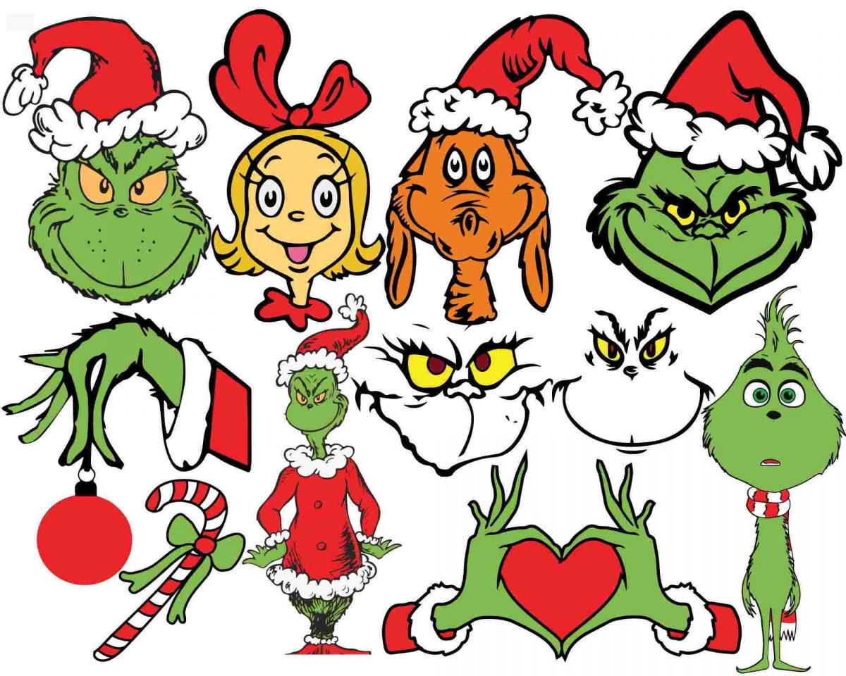 Bundle of Festive Grinch Face and Hand SVG PNG Designs