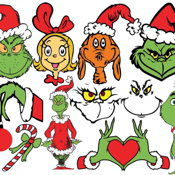 Bundle of Festive Grinch Face and Hand SVG PNG Designs