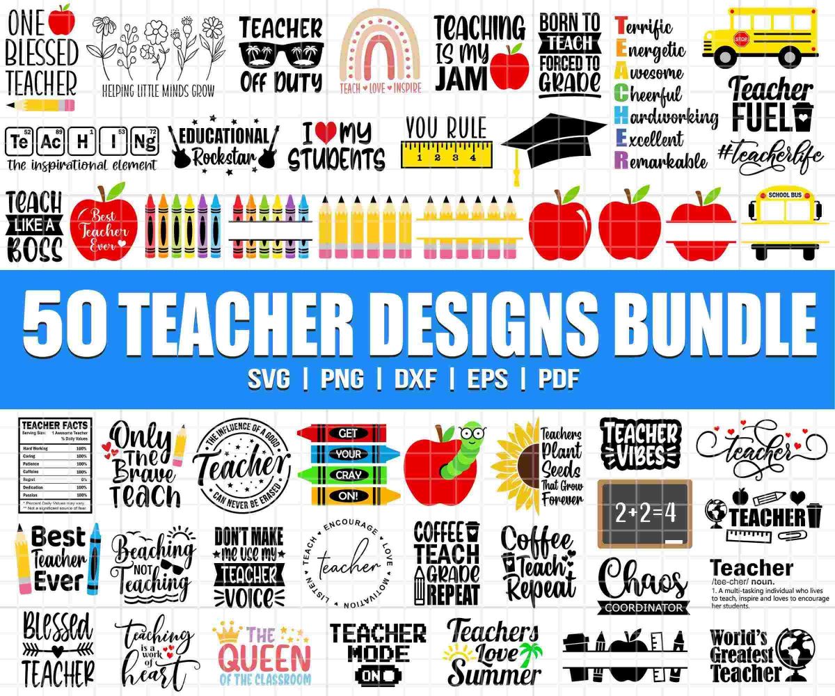 Bundle of Teacher SVGs Clipart Quotes Life Back to School