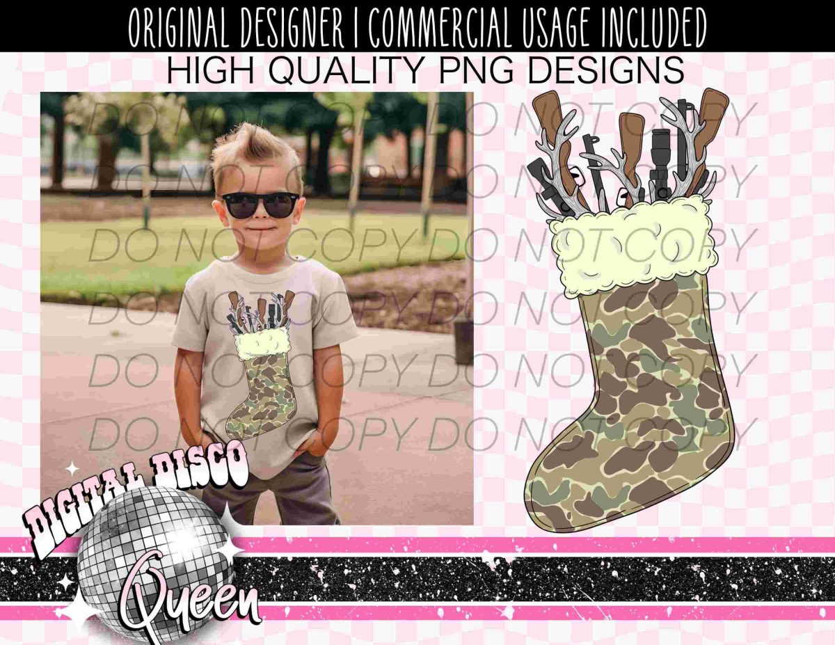 Camo Christmas Stocking | Western Christmas PNG