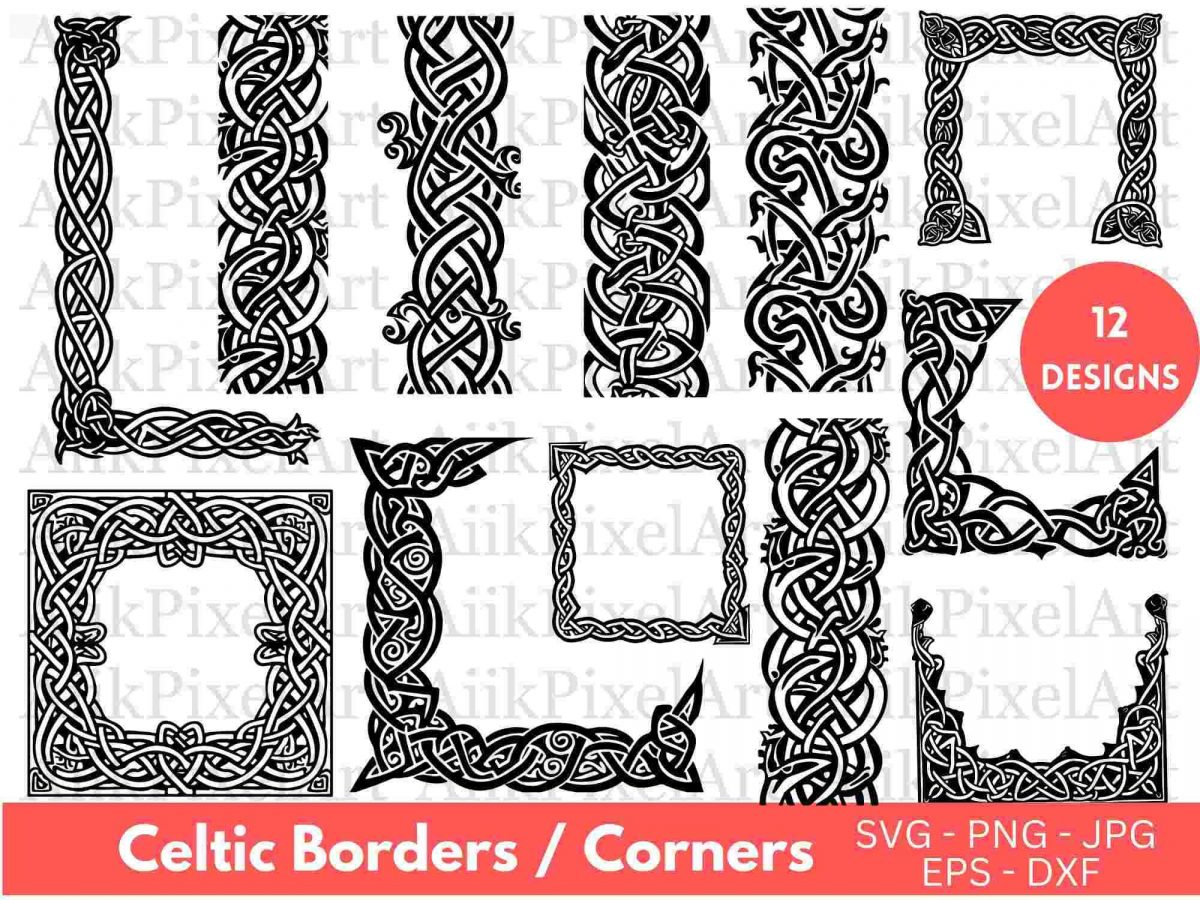 Celtic Corner Divider Svg Bundle 12 Separated Files for Silhouette