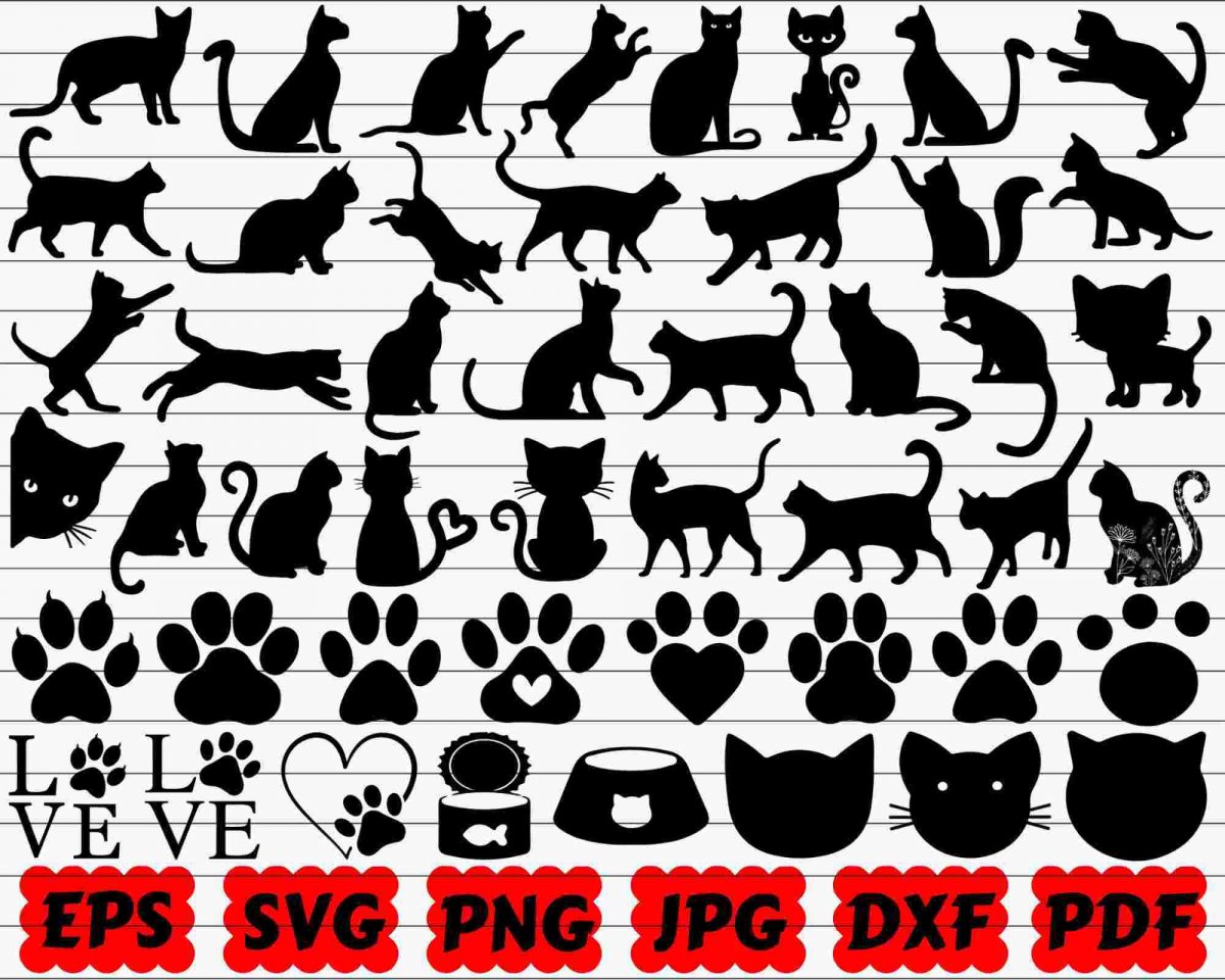 Charming Cat Silhouettes Cat Head Face SVGs Cute Kitten Kitty