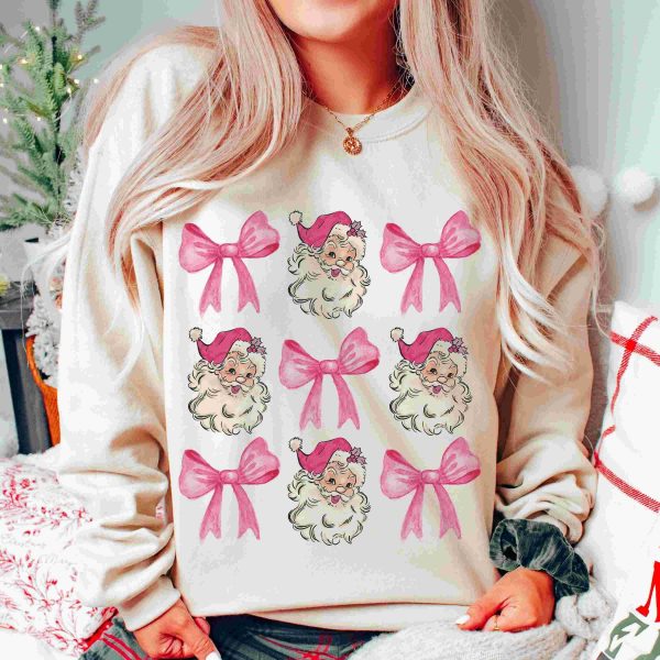 Charming Christmas SVGs Pink Bow Santa Sublimation Vintage Retro