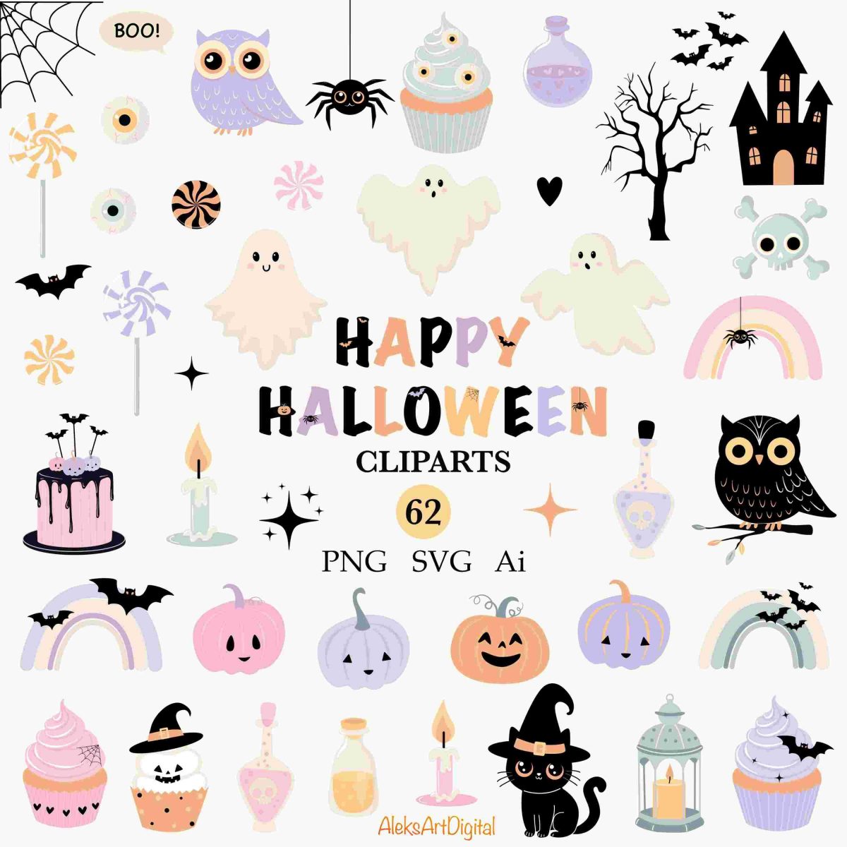 Charming Halloween Bundle Pastel SVG PNG Clipart Set