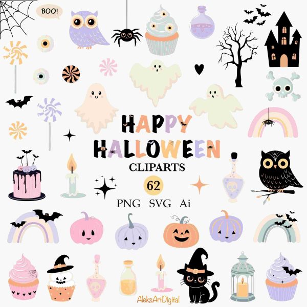 Charming Halloween Bundle Pastel SVG PNG Clipart Set