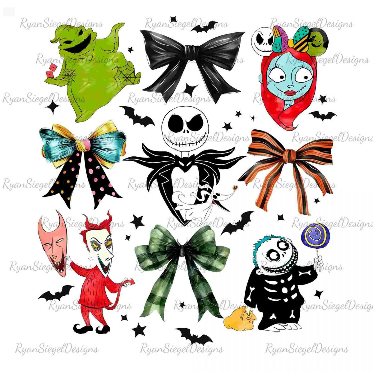 Charming Halloween Coquette Bows Jack Skellington Sally Oogie Boogie