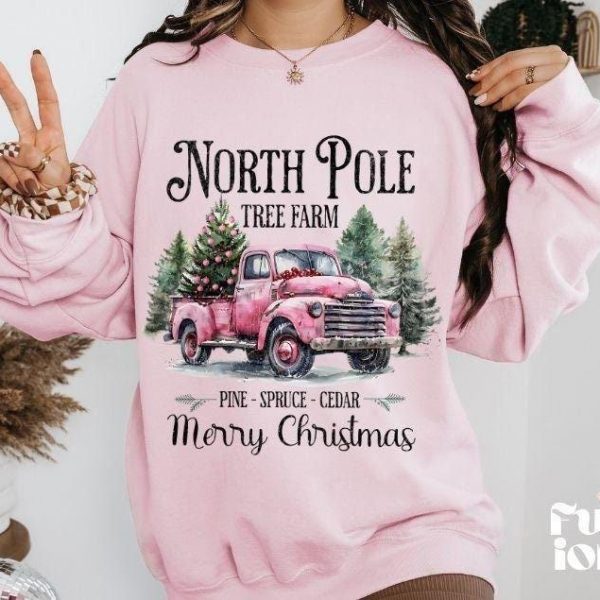 Charming Pink Christmas SVG North Pole Tree Farm SVG Festive Season