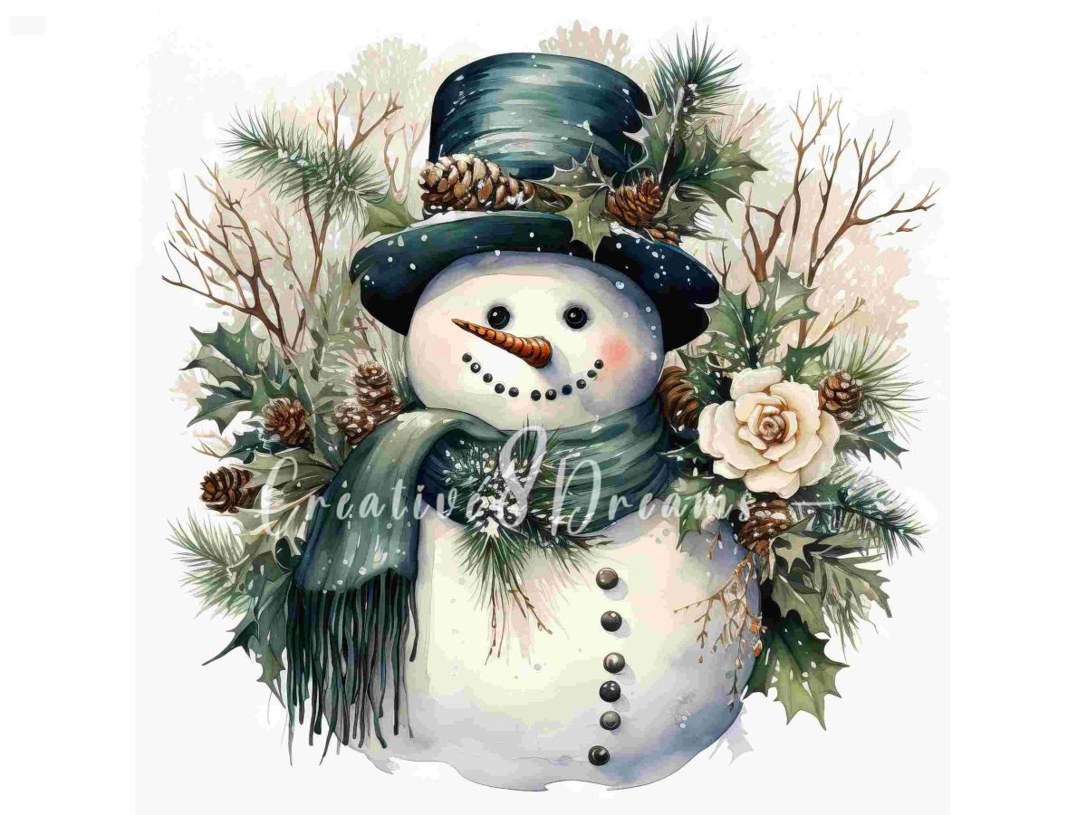 Charming Snowman SVG Bundle 10 Watercolor PNGs for Winter Crafting