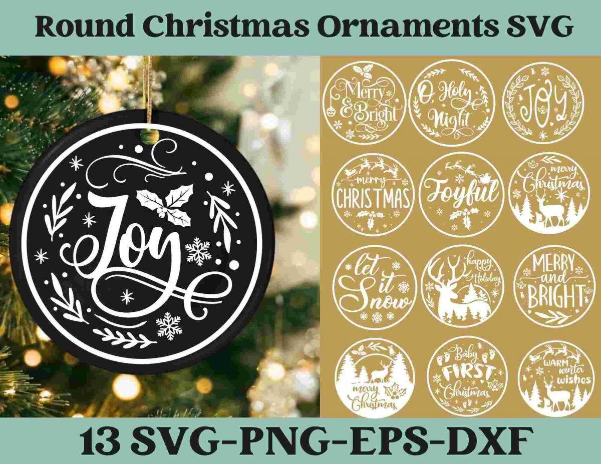 Cheerful 2023 Christmas SVG Ornaments Festive Circle Signs Bauble