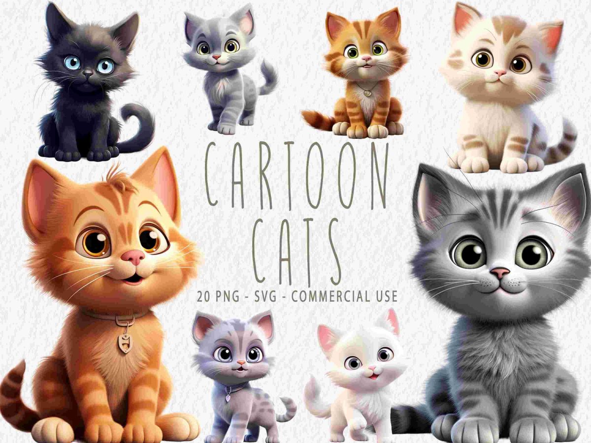 Cheerful Cat Graphics Pack 20 HighQuality PNG SVG Clipart Instant