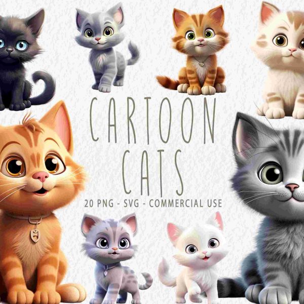 Cheerful Cat Graphics Pack 20 HighQuality PNG SVG Clipart Instant