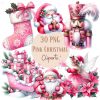 Cheerful Christmas Clipart Bundle Pink Snowman Santa Claus PNG