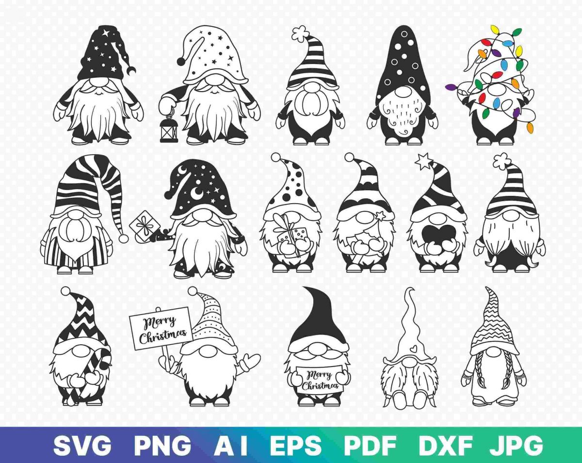 Cheerful Christmas Gnome Bundle Festive svg png pdf Doodles for