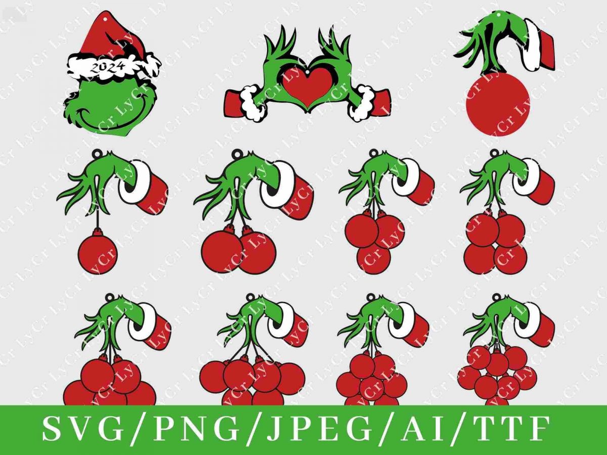 Cheerful Christmas Grinch Bundle with svg png Files for Cricut