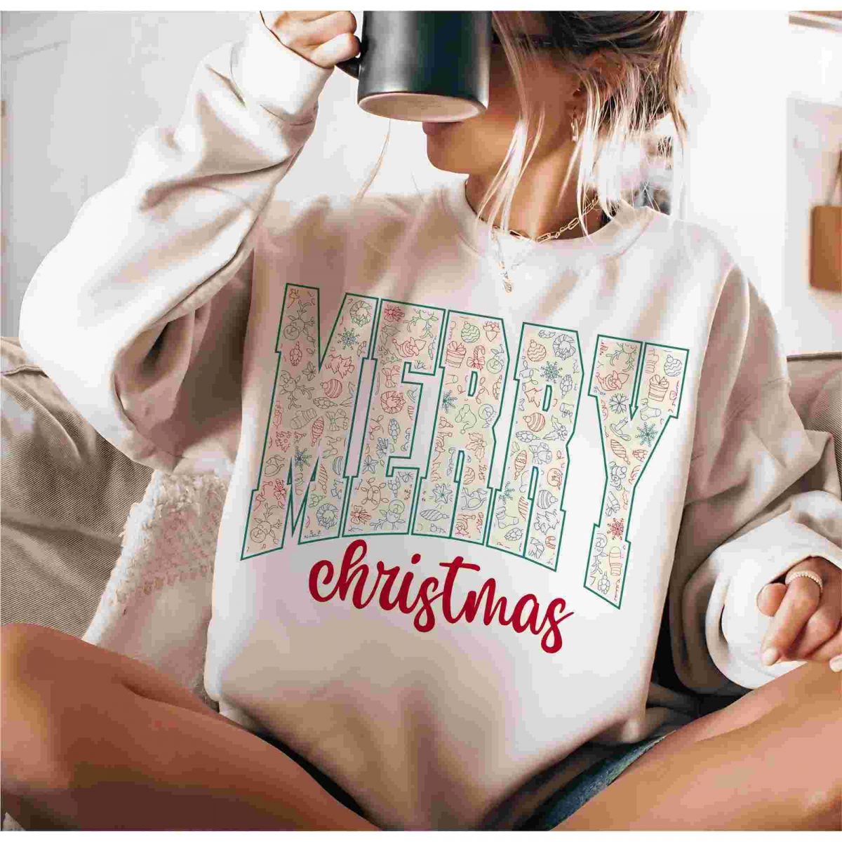 Cheerful Christmas PNG Varsity Sublimation Design Downloads for