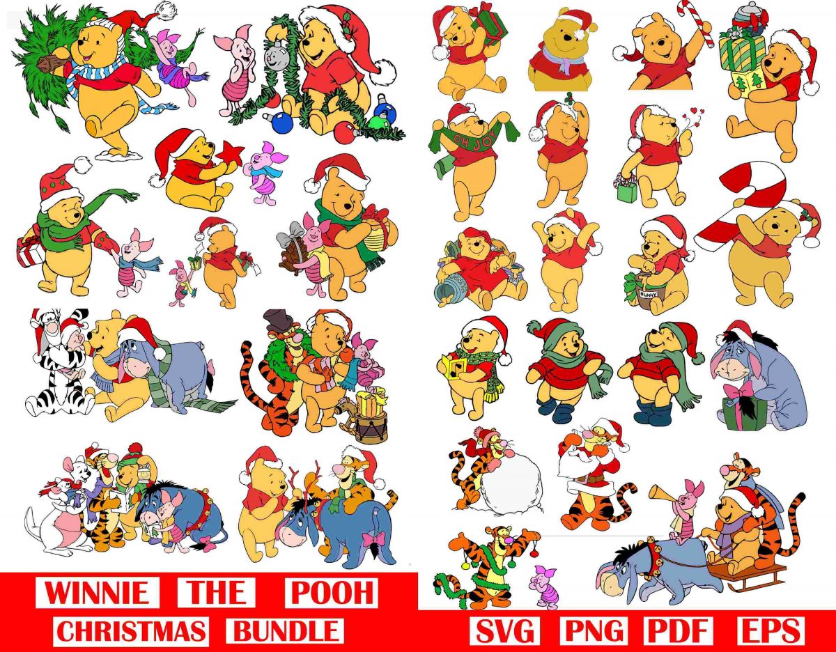 Cheerful Christmas Winnie the Pooh SVG Instant Download