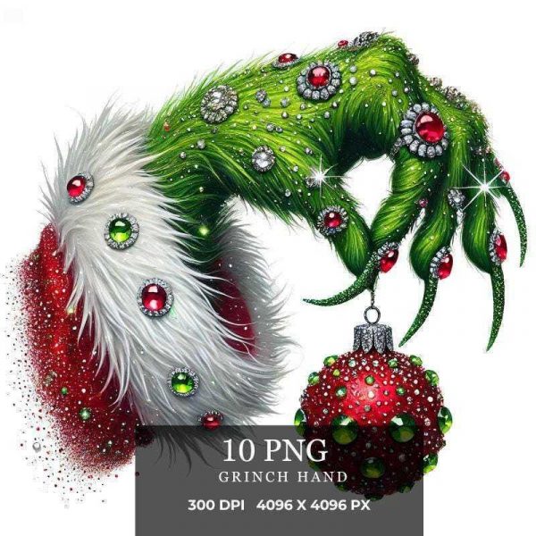 Cheerful Grinch Hand PNG for Festive Holiday Crafting