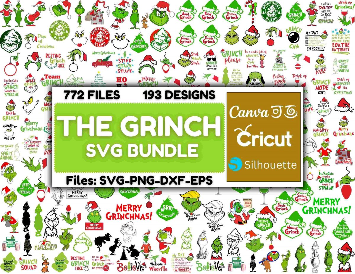 Cheerful Grinch SVG Pack Festive Christmas Clipart for Cricut