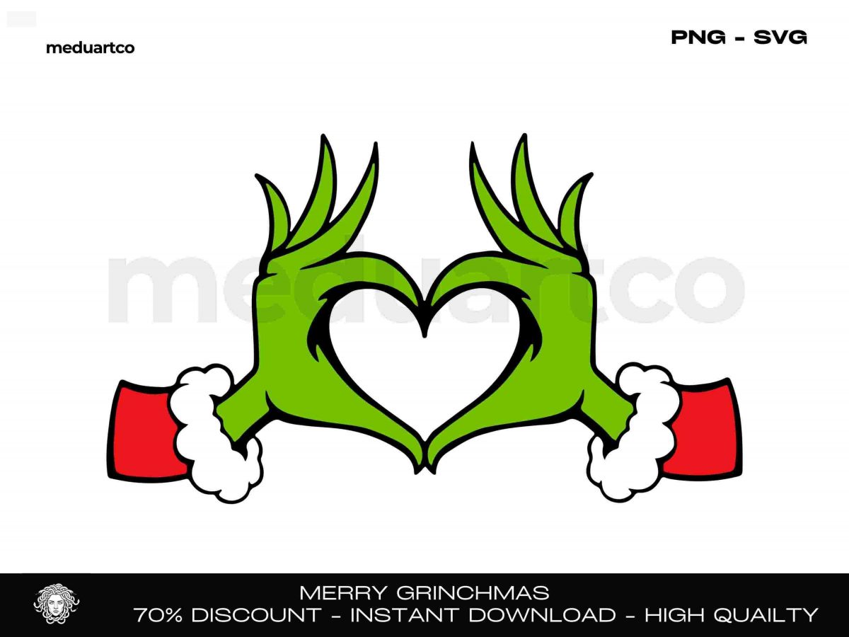 Cheerful Grinchmas SVG Festive Grinch Hands Heart for Christmas Gift