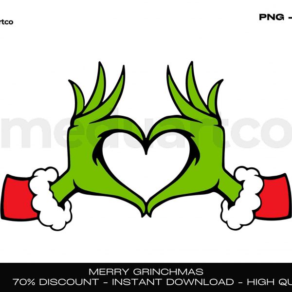 Cheerful Grinchmas SVG Festive Grinch Hands Heart for Christmas Gift