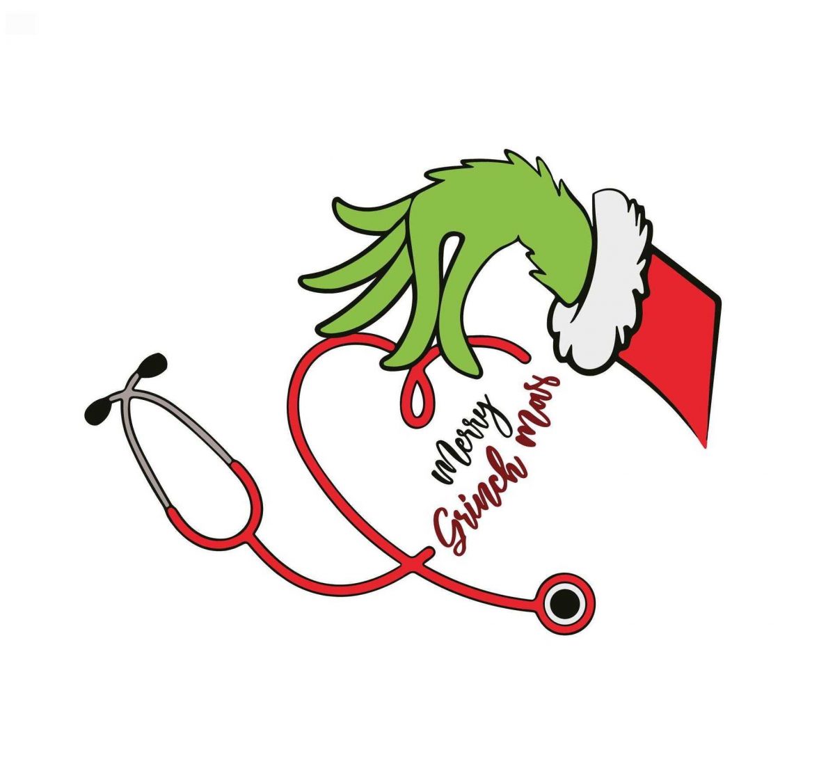 Cheerful Nurse Stethoscope Grinch Christmas SVGs and PNGs