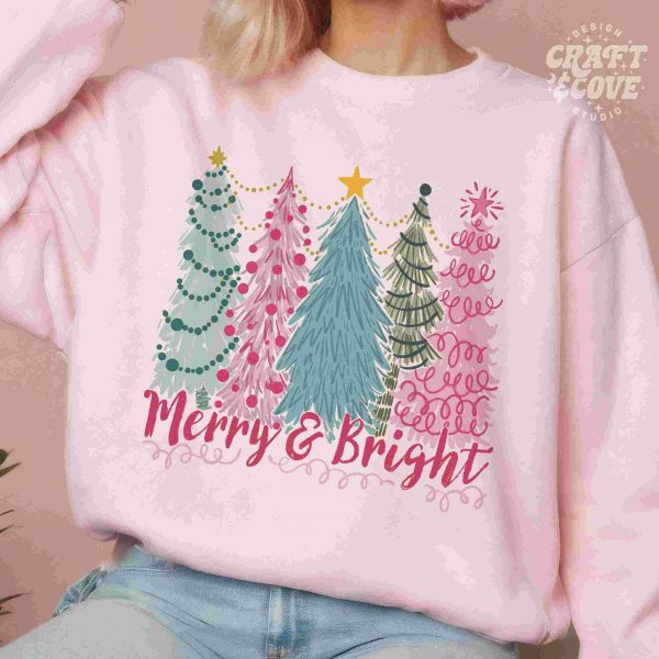 Cheerful Radiant Christmas PNG Sublimation Design Pink Pastel