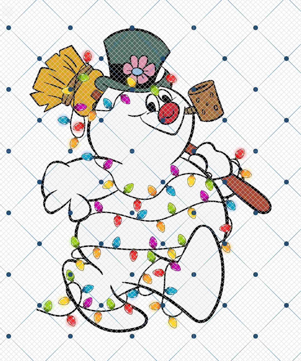 Cheerful Snowman Christmas Lights SVG Winter Snowman PNG Holiday